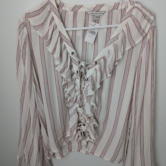 NWT American Eagle  Women's Striped Flowy Belle Sleeve Top, Medium - Picture 2 of 7